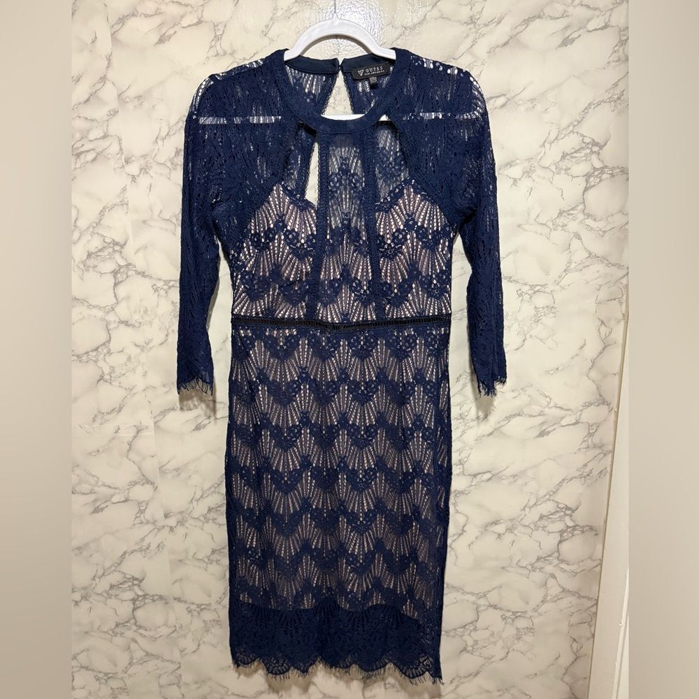 NEW Guess Navy Long Sleeve Lace Dress Size 10